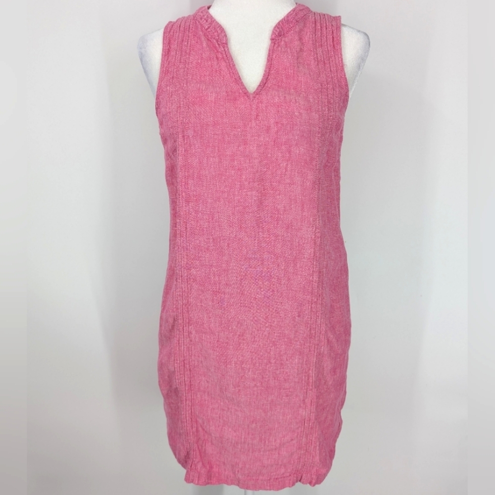 Sigrid Olsen 100% Linen Salmon Pink Sleeveless V-Neck Mini Shift Dress Small